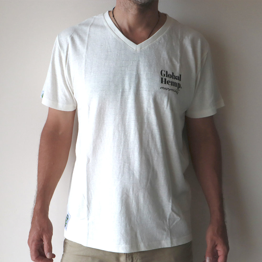 Unisex White Hemp V Neck T'shirt